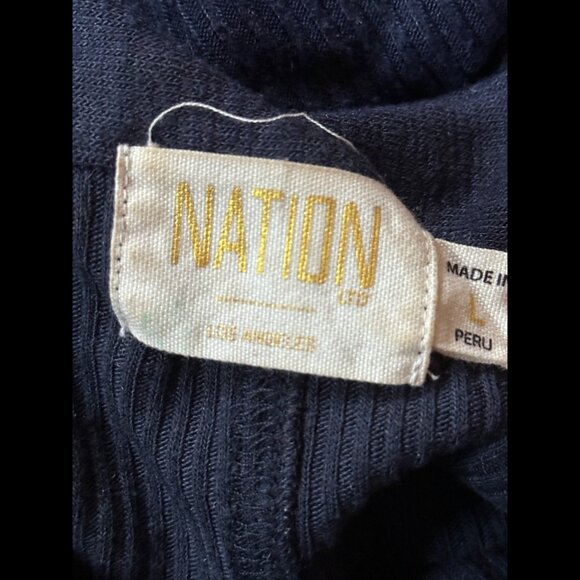 Nation LTD Polo Shirt Large Womens Blue Navy Long Sleeve Ribbed Modal Stretch - Picture 6 of 7